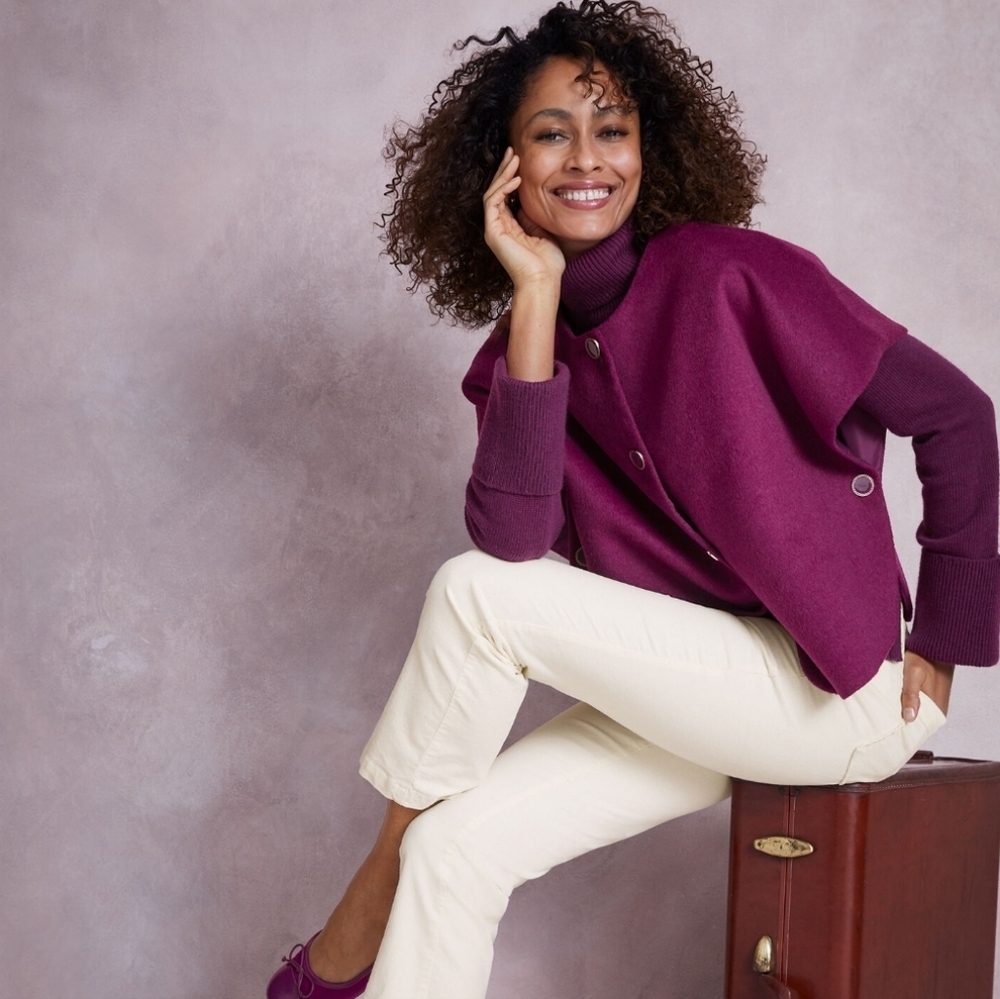 Talbots Wool Blend Capelet Purple Eggplant Medium